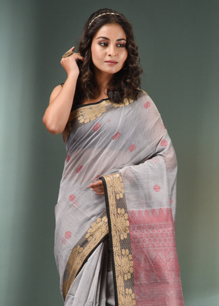 Grey Cotton Saree With Blouse Piece - Indian Silk House Agencies