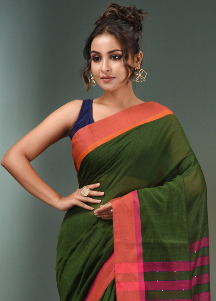 Green Cotton Saree With Blouse Piece - Indian Silk House Agencies