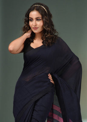 Black Cotton Saree With Blouse Piece - Indian Silk House Agencies