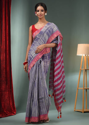 Grey Cotton Saree With Blouse Piece - Indian Silk House Agencies