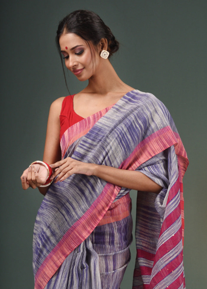 Grey Cotton Saree With Blouse Piece - Indian Silk House Agencies