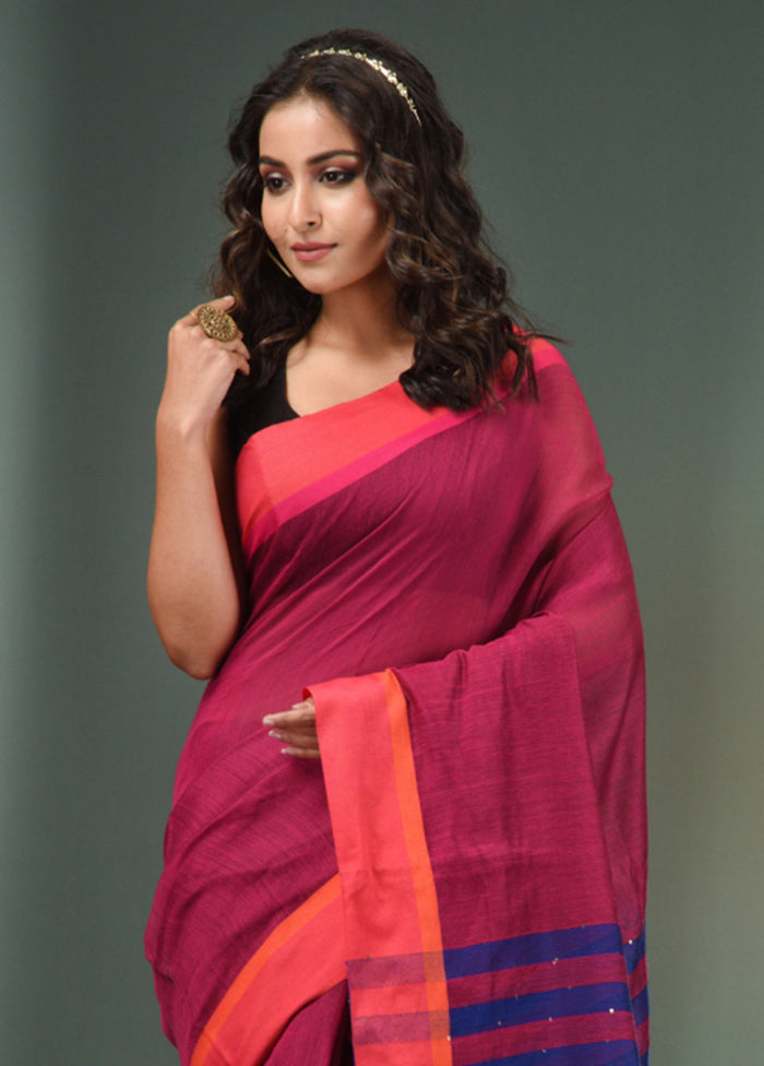 Magenta Cotton Saree With Blouse Piece - Indian Silk House Agencies