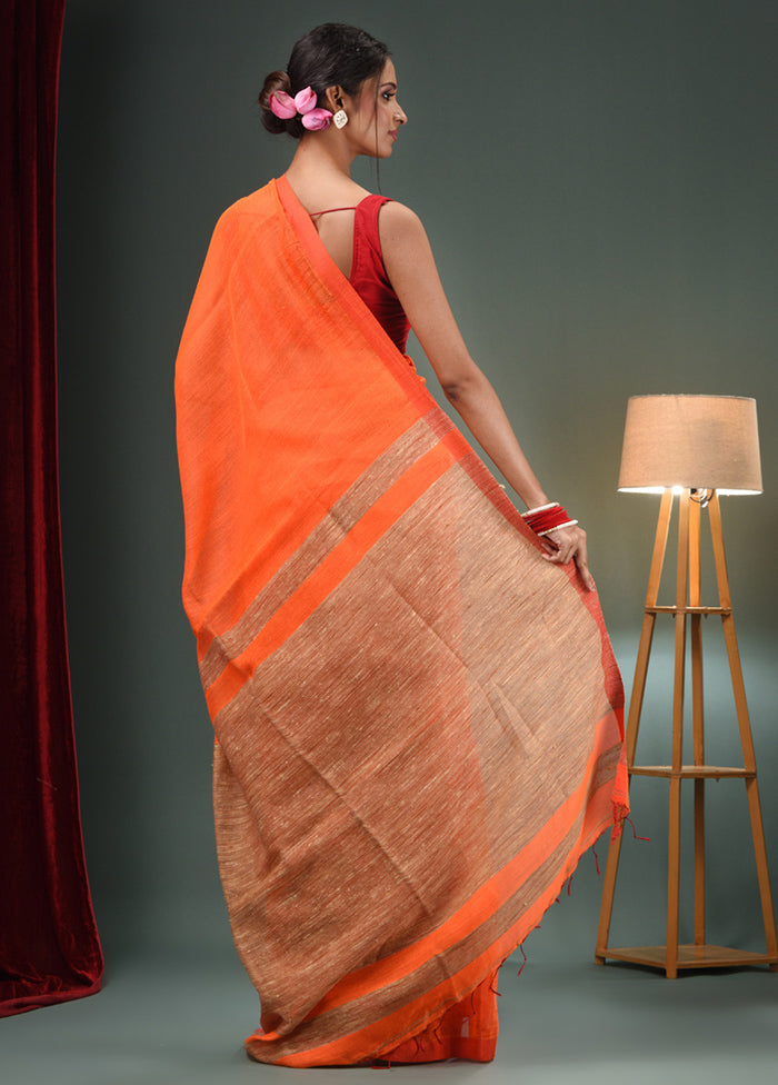 Orange Cotton Saree With Blouse Piece - Indian Silk House Agencies