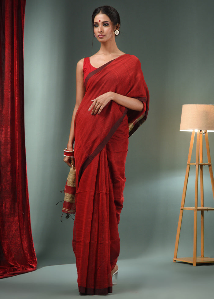 Red Cotton Saree With Blouse Piece - Indian Silk House Agencies