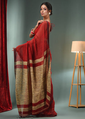 Red Cotton Saree With Blouse Piece - Indian Silk House Agencies