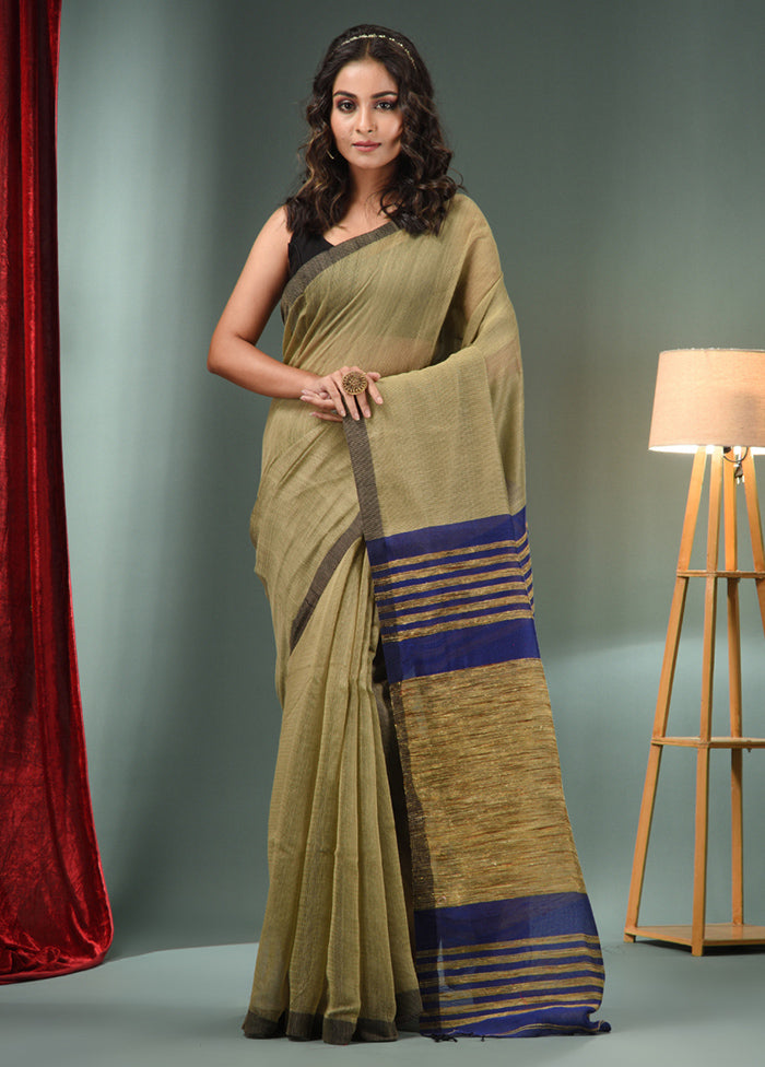 Green Cotton Saree With Blouse Piece - Indian Silk House Agencies