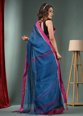 Blue Cotton Saree With Blouse Piece - Indian Silk House Agencies