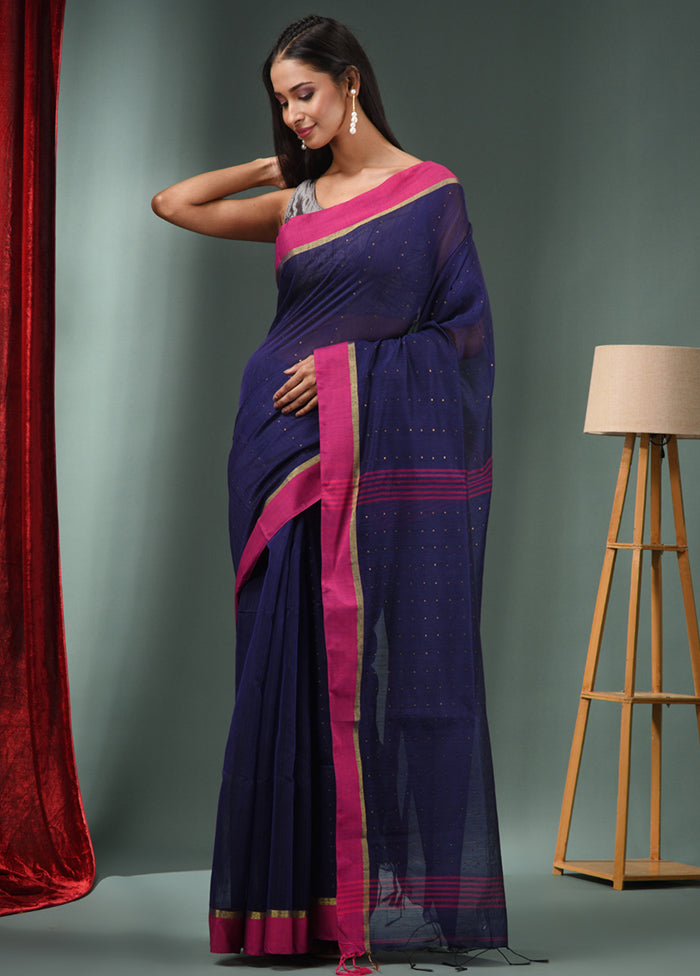 Blue Cotton Saree With Blouse Piece - Indian Silk House Agencies