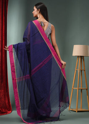 Blue Cotton Saree With Blouse Piece - Indian Silk House Agencies