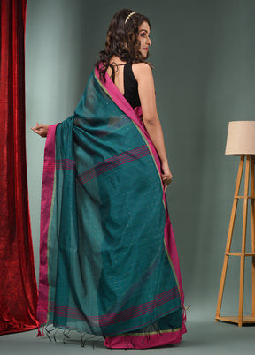 Teal Green Cotton Saree With Blouse Piece - Indian Silk House Agencies