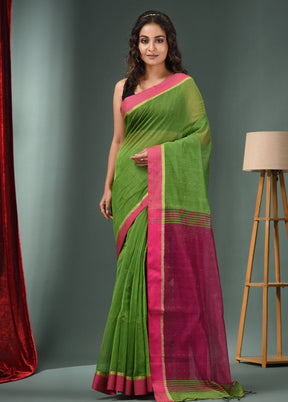 Parrot Green Cotton Saree With Blouse Piece - Indian Silk House Agencies