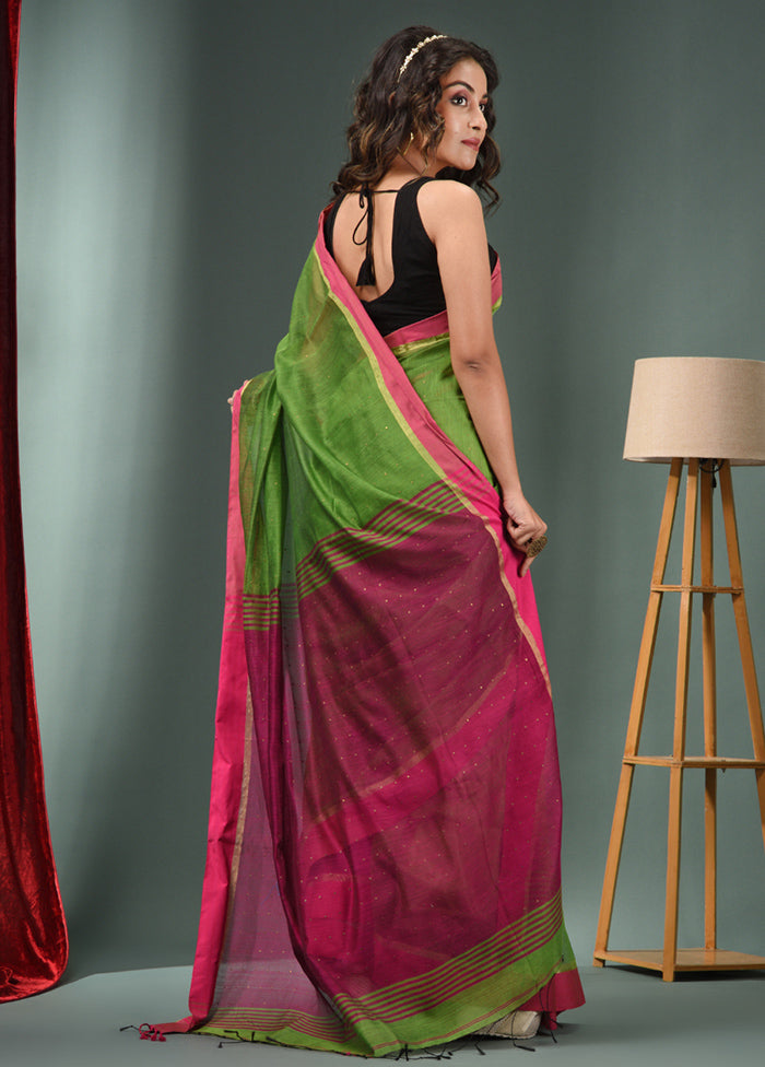 Parrot Green Cotton Saree With Blouse Piece - Indian Silk House Agencies