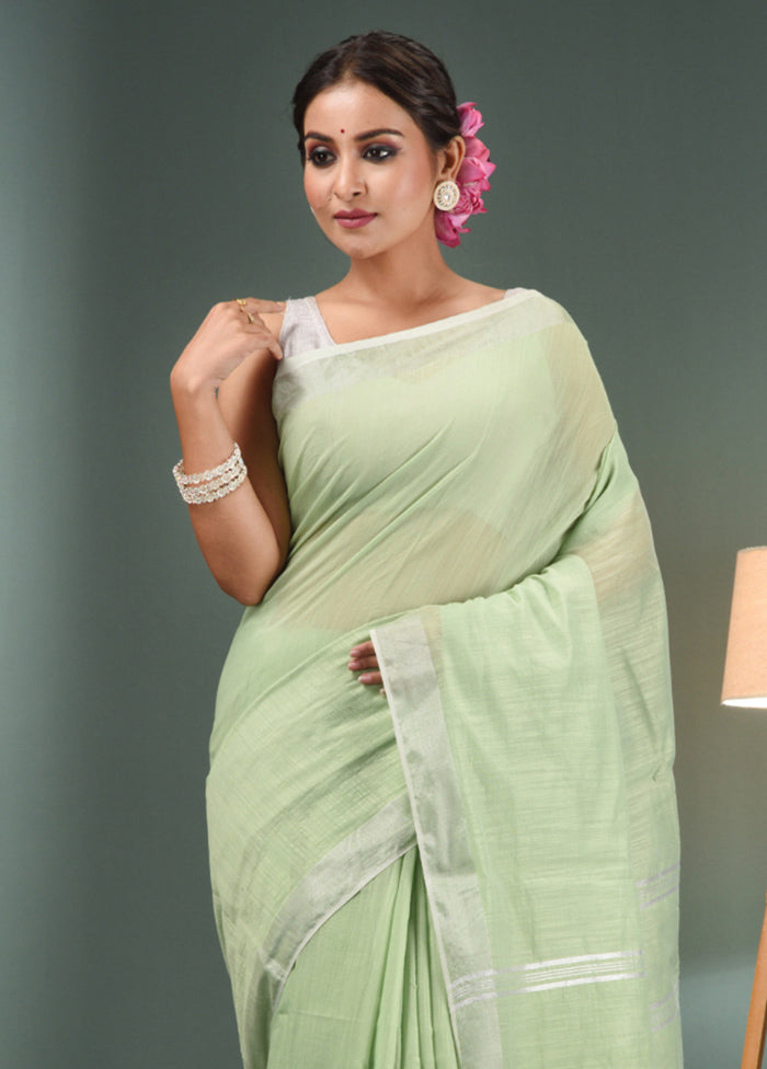 Sage Green Cotton Saree With Blouse Piece - Indian Silk House Agencies