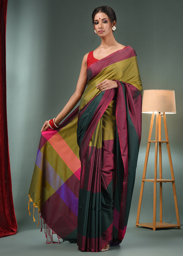 Green Dupion Silk Saree With Blouse Piece - Indian Silk House Agencies