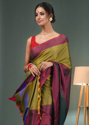 Green Dupion Silk Saree With Blouse Piece - Indian Silk House Agencies