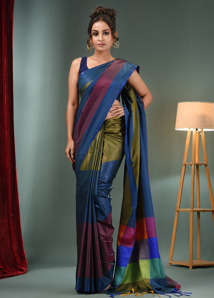 Green Dupion Silk Saree With Blouse Piece - Indian Silk House Agencies