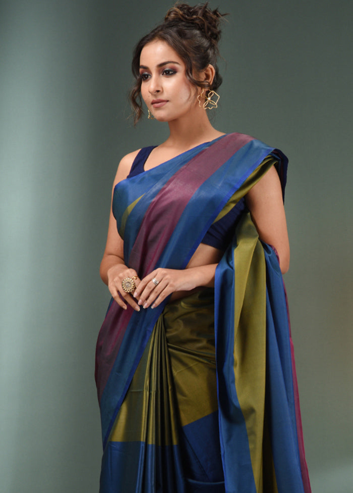 Green Dupion Silk Saree With Blouse Piece - Indian Silk House Agencies