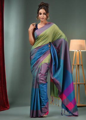 Green Dupion Silk Saree With Blouse Piece - Indian Silk House Agencies