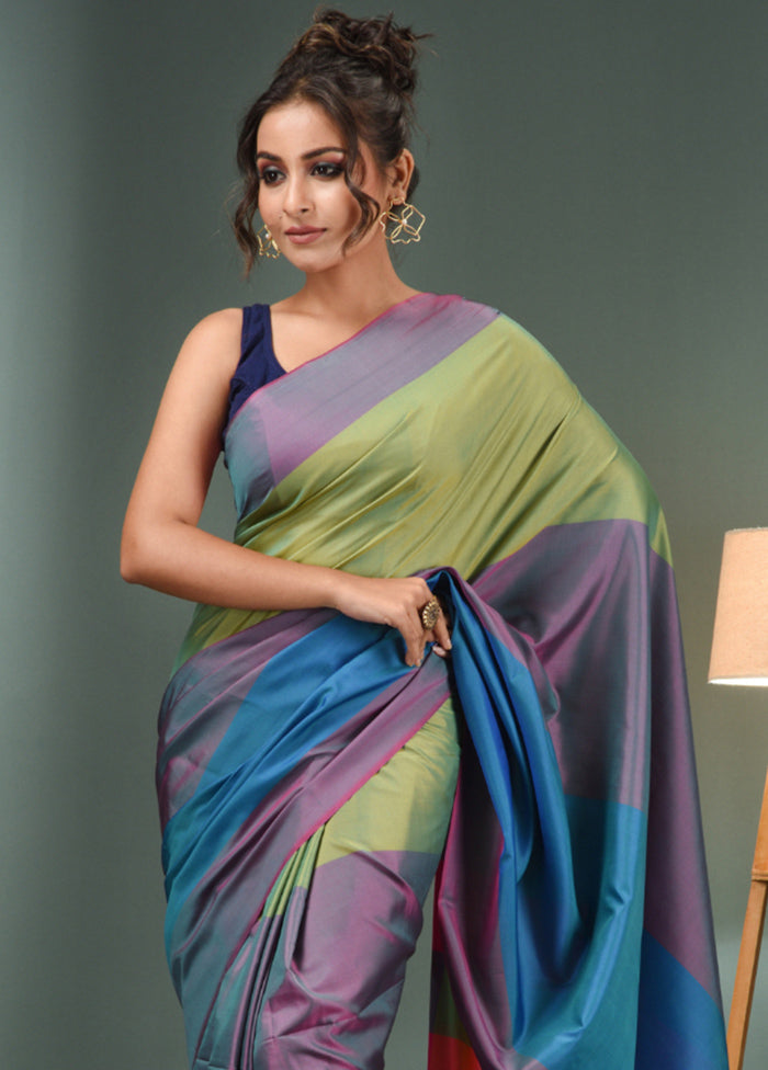 Green Dupion Silk Saree With Blouse Piece - Indian Silk House Agencies