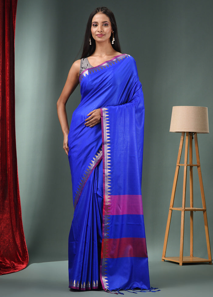 Blue Dupion Silk Saree With Blouse Piece - Indian Silk House Agencies