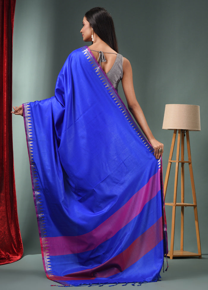 Blue Dupion Silk Saree With Blouse Piece - Indian Silk House Agencies