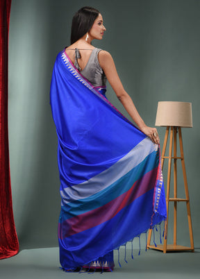 Blue Dupion Silk Saree With Blouse Piece - Indian Silk House Agencies