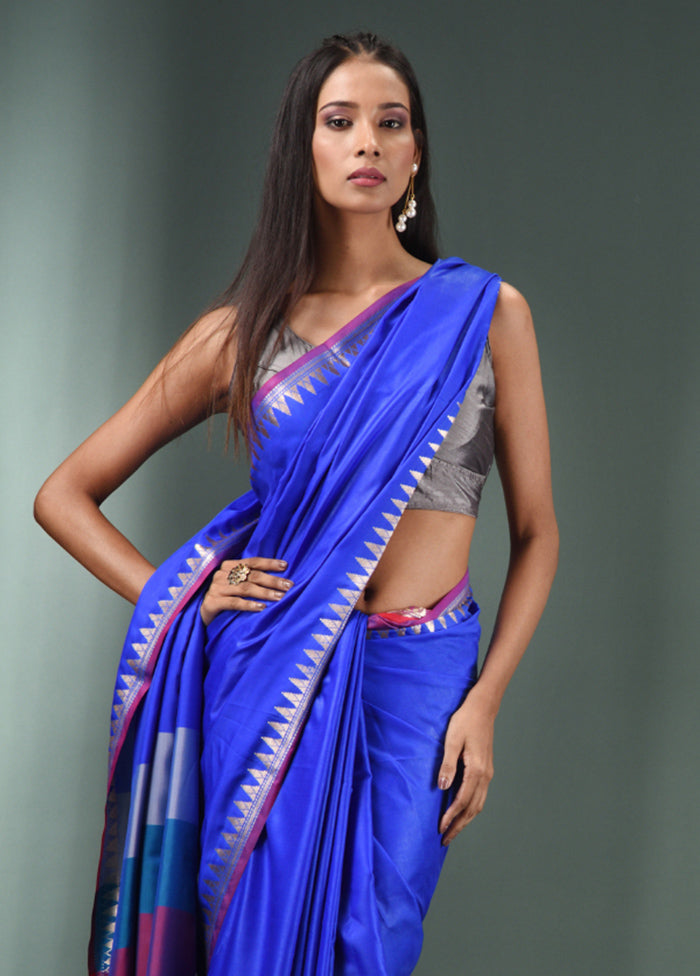 Blue Dupion Silk Saree With Blouse Piece - Indian Silk House Agencies