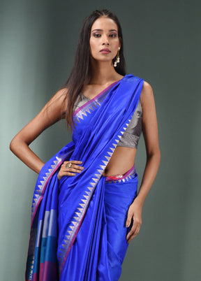 Blue Dupion Silk Saree With Blouse Piece - Indian Silk House Agencies