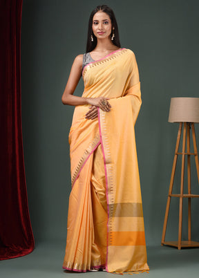 Yellow Dupion Silk Saree With Blouse Piece - Indian Silk House Agencies