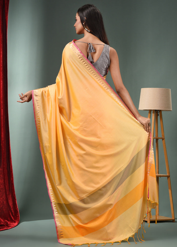 Yellow Dupion Silk Saree With Blouse Piece - Indian Silk House Agencies