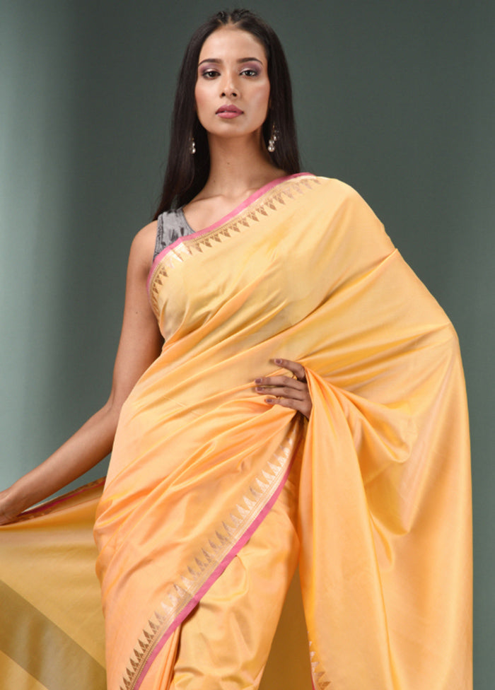 Yellow Dupion Silk Saree With Blouse Piece - Indian Silk House Agencies