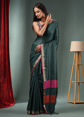 Green Dupion Silk Saree With Blouse Piece - Indian Silk House Agencies