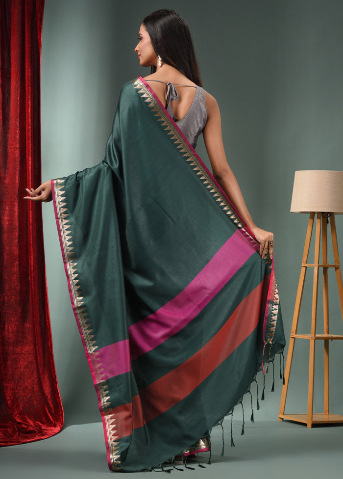 Green Dupion Silk Saree With Blouse Piece - Indian Silk House Agencies