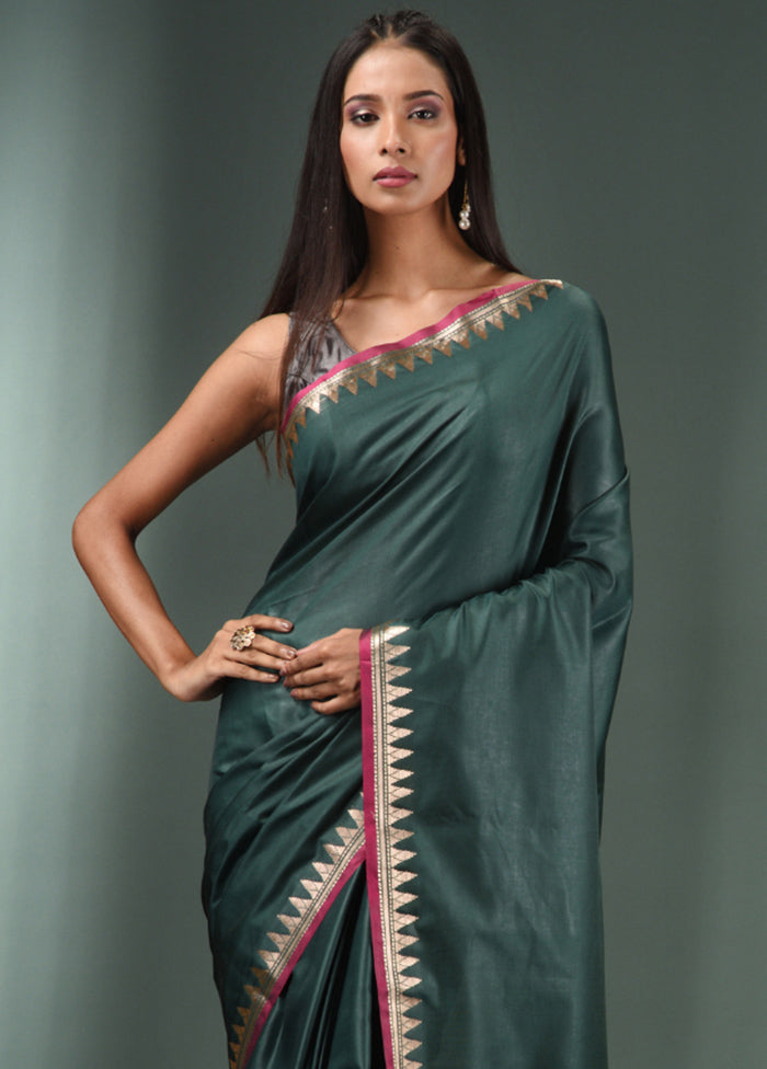 Green Dupion Silk Saree With Blouse Piece - Indian Silk House Agencies