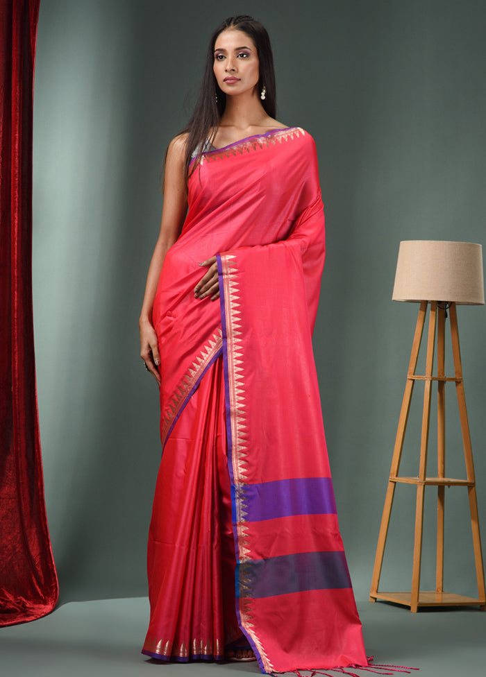 Hot Pink Dupion Silk Saree With Blouse Piece - Indian Silk House Agencies