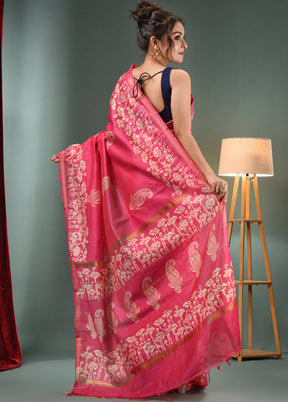 Pink Dupion Silk Saree With Blouse Piece - Indian Silk House Agencies