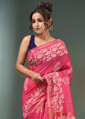 Pink Dupion Silk Saree With Blouse Piece - Indian Silk House Agencies