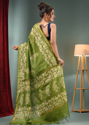 Light Green Dupion Silk Saree With Blouse Piece - Indian Silk House Agencies