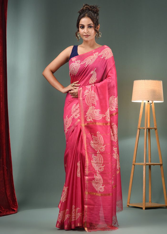 Pink Dupion Silk Saree With Blouse Piece - Indian Silk House Agencies