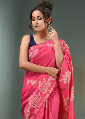 Pink Dupion Silk Saree With Blouse Piece - Indian Silk House Agencies