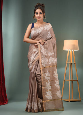 Beige Dupion Silk Saree With Blouse Piece - Indian Silk House Agencies