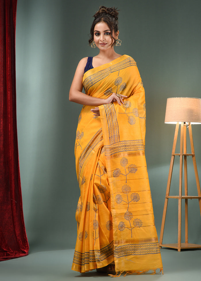 Yellow Dupion Silk Saree With Blouse Piece - Indian Silk House Agencies