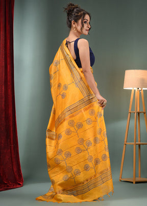 Yellow Dupion Silk Saree With Blouse Piece - Indian Silk House Agencies