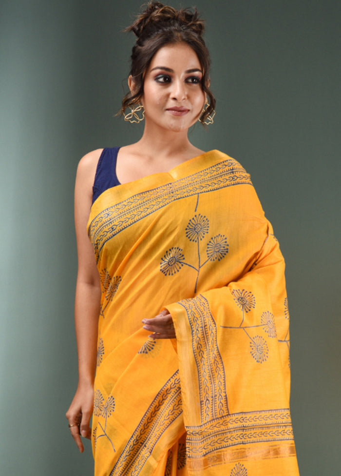 Yellow Dupion Silk Saree With Blouse Piece - Indian Silk House Agencies