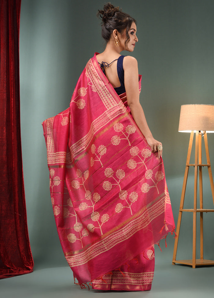 Pink Dupion Silk Saree With Blouse Piece - Indian Silk House Agencies