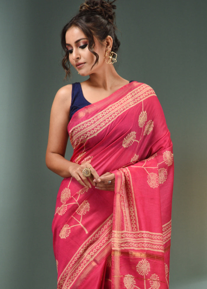 Pink Dupion Silk Saree With Blouse Piece - Indian Silk House Agencies