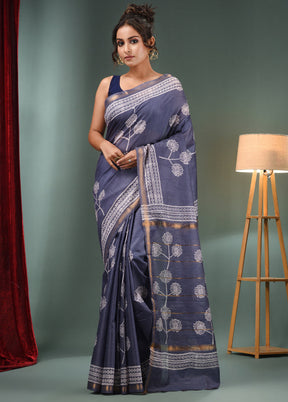 Grey Dupion Silk Saree With Blouse Piece - Indian Silk House Agencies