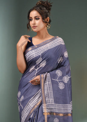 Grey Dupion Silk Saree With Blouse Piece - Indian Silk House Agencies