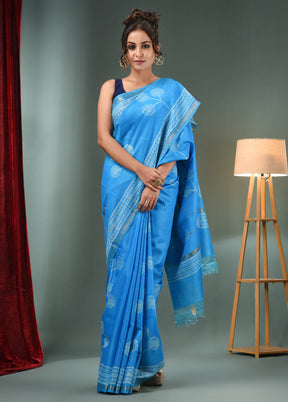 Sky Blue Dupion Silk Saree With Blouse Piece - Indian Silk House Agencies