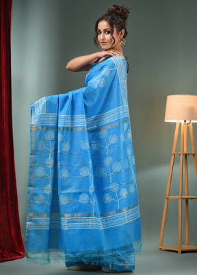 Sky Blue Dupion Silk Saree With Blouse Piece - Indian Silk House Agencies